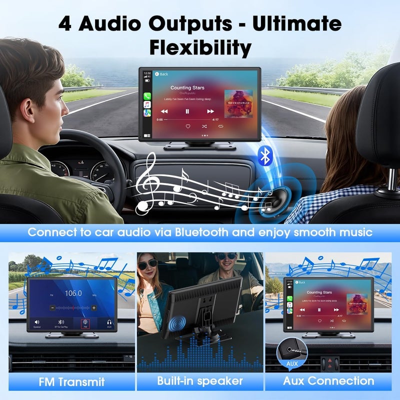 Topexplore Carplay Screen for Car, 9'' Wireless CarPlay & Android Auto- Upgrade Portable Touchscreen with Bluetooth, Mirror Link, Voice Control, Hands-Free Calling,Plug & Play Car Play Screen - Image 4